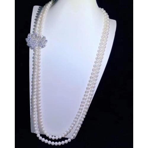 Herhome Top New Fashion 2 Layer Pearl Necklaces Cubic Zircon Micro Pave Setting Women Party Accessories with Free Shipping