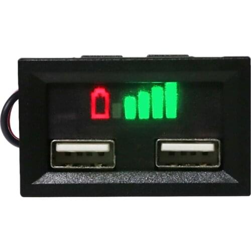 12V LED Lead Acid Battery Capacity Display Voltage Power Meter Gauge for Electric Motor Car with Double USB Output