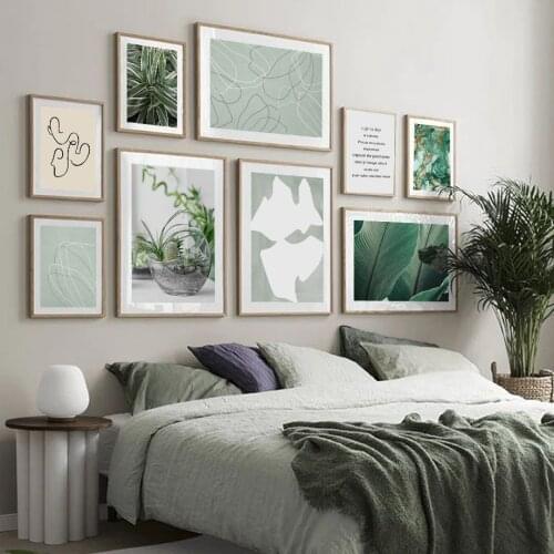 Green Plant Leaves Cactus Abstract Line Wall Art Canvas Painting Nordic Posters And Prints Wall Pictures For Living Room Decor