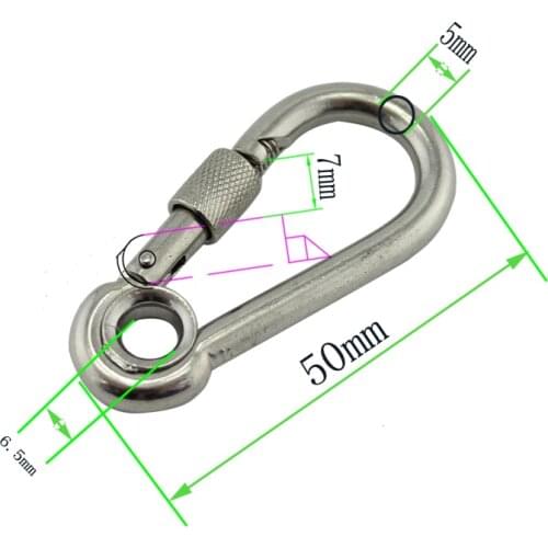 Stainless Nut Bolted Eyelet Snap Hook Carabiner SUS304 DIN5299C Spring Snap Hooks with Safety Nut 5*50mm 6*60mm 7*70mm 8*80mm