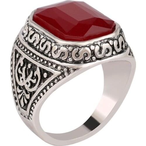 NewFashion Silver Ring Jewelry Retro Big Glass High polish Ring For Women Wedding Party Vintage Punk Ring Size 7-10 number