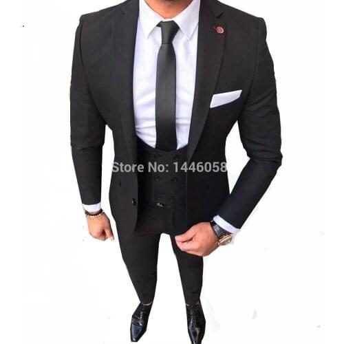 Handsome Groomsmen Notch Lapel Groom Tuxedos Mens Wedding Dress Man Jacket Blazer Prom Dinner (Jacket+Pants+Tie+Vest) A598