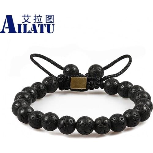 Ailatu Men' Favorite 8mm Lava Stone Beads Suited to be Boyfriend' Gift Braiding Macrame Energy Bracelet