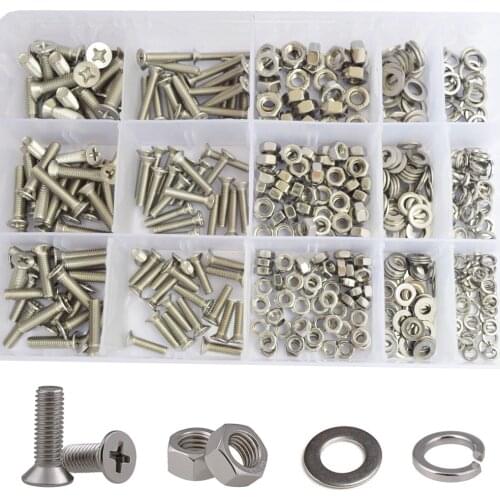 M4 M5 M6 Phillips Flat Head Machine Screw Metric Thread Cross Countersunk Bolt Nut Washer Assortment Kit Set 304 Stainless Steel
