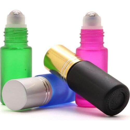 Refillable Thick 5ml Matte Empty Roll on Glass Essential Oil Bottle With Metal Roller Ball new 500pcs