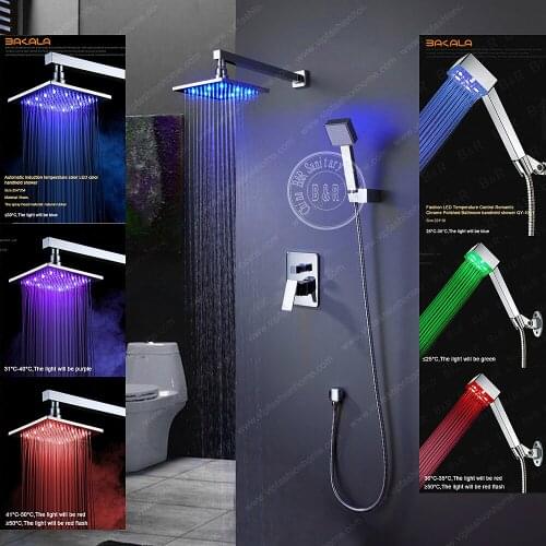 Fashion Rain Shower Set 8-10-12-16 inch Single handle In-Wall Faucet Bath and Shower Mixer Brass Chrome BR-LED