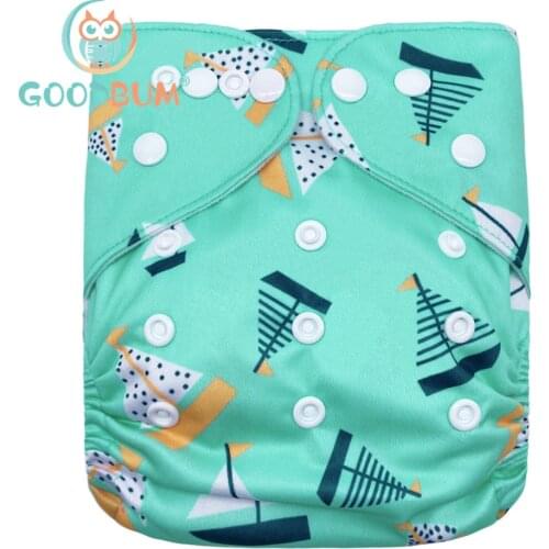 Goodbum Washable Cute elk Printed Cloth Diaper Double Row Snaps Cloth Nappy For Baby