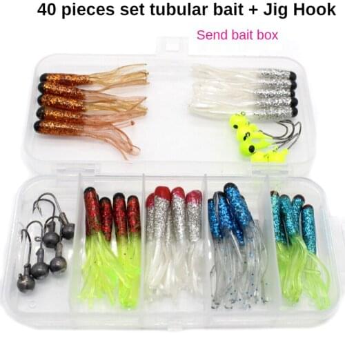 40 Pieces 5cm Tubular Bait 3.5G Jig Hook Set Lure Accessories Boxed Topmouth Culter Soft Maggot Fishing Gear