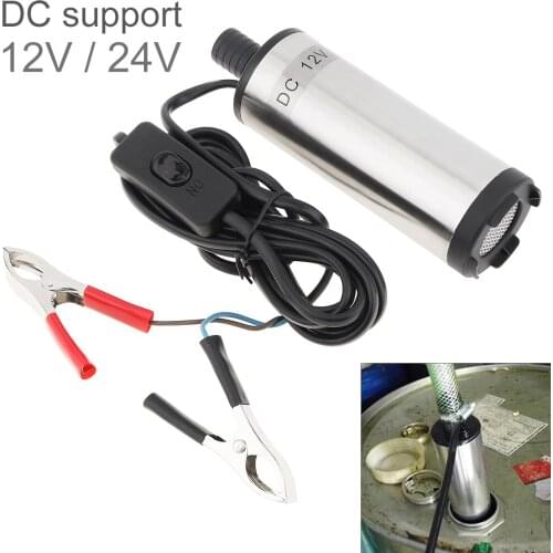 DC 12V 24V 51MM Silver Portable Aluminium Alloy Car Electric Submersible Pump Fuel Water Oil Barrel Pump with 2 Alligator Clips