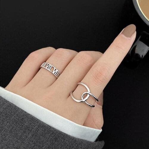 New Fashion Cold Wind Light luxury Ins Tide Design Roman Numerals Geometry Opening Rings For Women Jewelry Party Gifts SAR252