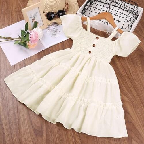 2021 Summer New Girls Dress Korean Version Shoulder Strap Short-Sleeved Elastic Princess Party Dress Children Baby Kids Clothing