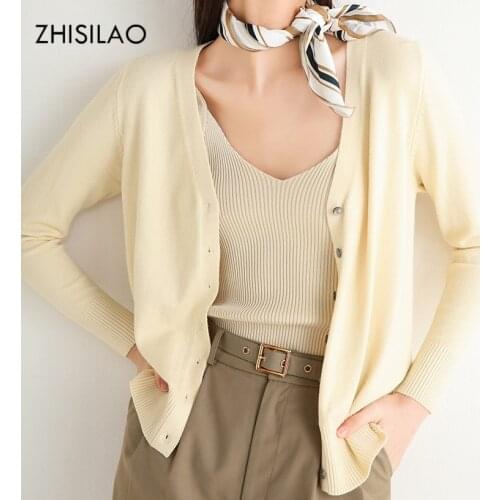ZHISILAO New Solid Knitted Cardigan Women Autumn Winter Long Sleeve Tops Thin Knitted Sweater Button-up Female Outerwear