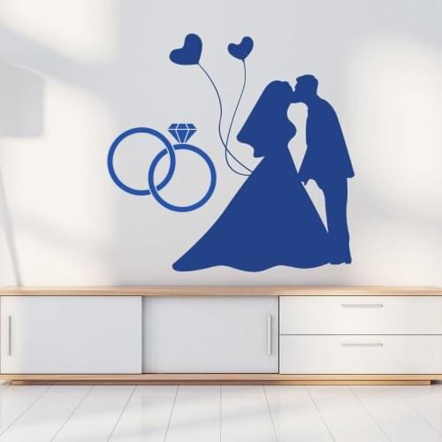 Newly Wed Couple With Rings Wall Sticker Decal Wedding Sticker Home Bedroom Wall Art Decoration A00572