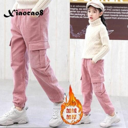 4-16 Years Teenage Girls Winter Thick Velvet Trousers Kids Toddler Curduroy Cargo Pants Children 's Clothes Swetpants6 7 8 10 12