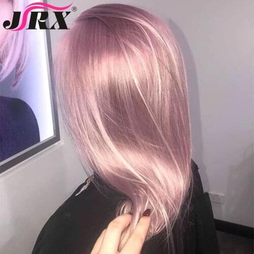 JRX Hair Brazilian Silky Straight Human Hair Wigs T Part Lace Front Wig Light Pink Color Lace Wigs Remy Hair Natural Hairline
