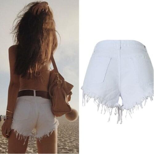 Casual Jean Shorts Women Summer 2020 Shorts for Girls Ladies Vintage Ripped Hole Pocket White High Waist Denim Shorts