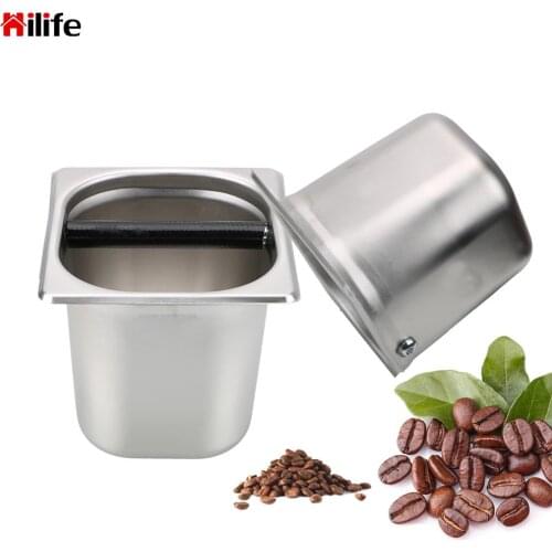 HILIFE Practical Anti slip Coffee Knock Box Kitchen Tool Two Size Durable Coffee Supplies Espresso Knock Box Stainless Steel