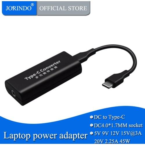 JORINDO Usb 3.1 type c dc power converter adapter4.0*1.7 female square for redmibook 45w charging connector,3A