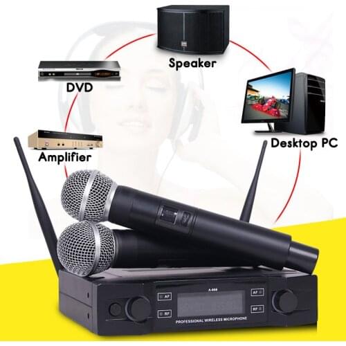 TZT Professional UHF Wireless Microphone System Dual Channel Receiver + 2 Cardioid Microphone