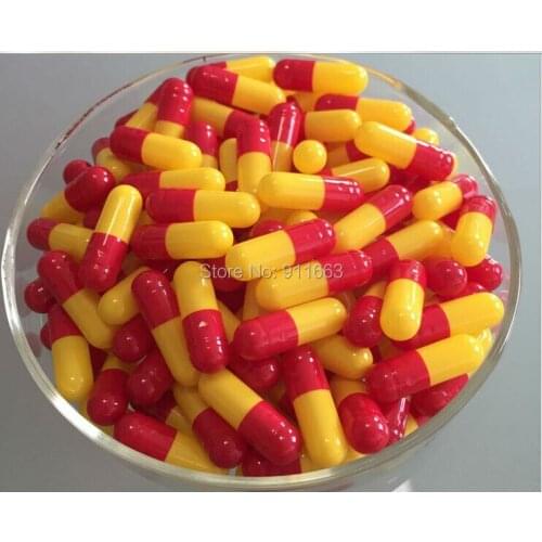 2# empty capsules,10000pcs red-yellow colored hollow gelatin capsules (joined or seperated capsules available! )