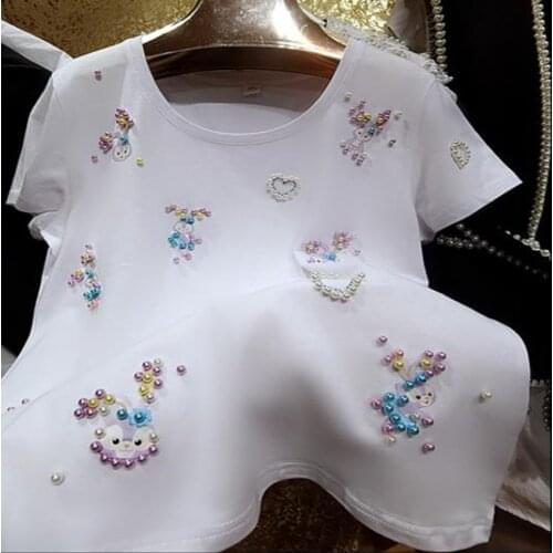 Plus size 9XL!Heavy industry beaded short sleeve cute cartoon t-shirt women summer cotton top tees