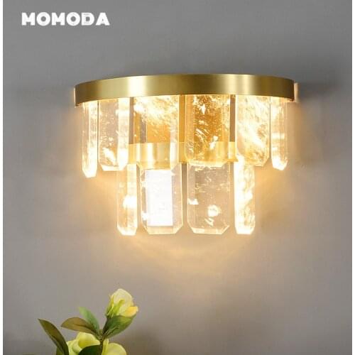 Luxury Copper LED Wall Lamps Modern Crystal Gold Indoor Lighting Fixture Bedroom Living Room Corridor Wall Sconce Decoration