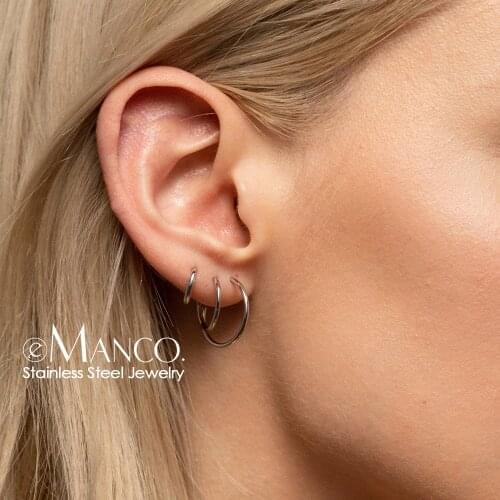 E-Manco Trendy hoop earrings for women stainless steel hoop earrings sets ear rings circle earrings fashion jewelry 3 pairs