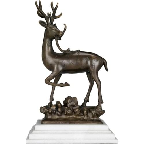 Wild Sika Deer Statue Sculpture Hot Cast Bronze Animal Figurine Art Office Decor Business Present