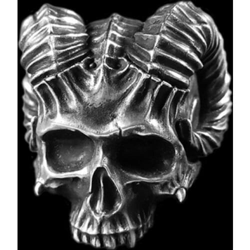 EYHIMD Unique Horned Devil Skull Ring Gothic Rock 316L Stainless Steel Biker Rings Punk Jewelry