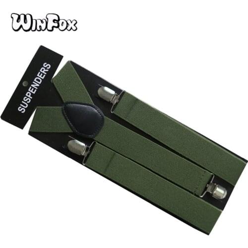 Winfox Vintage Mens Suspenders Braces Wide 3.5cm Arm Green Leather Male Trouser Suspensorio Suspender for Shirt