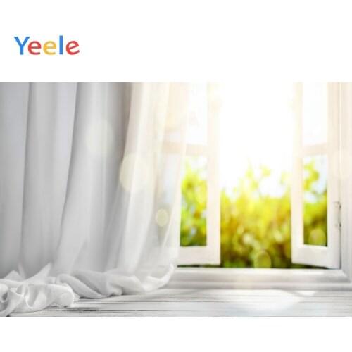 Yeele White Curtain Window Frame Sunshine Wooden Boards Photography Backgrounds Customized Baby Photo Backdrop for Photo Studio