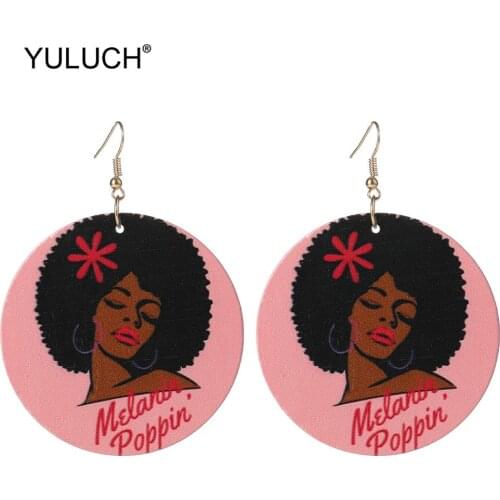 YULUCH Ethnic Big Round Wooden Printed Printing Women Superstar Dangle Earrings Fashion Jewelry 2019 African Indian Drop Earings