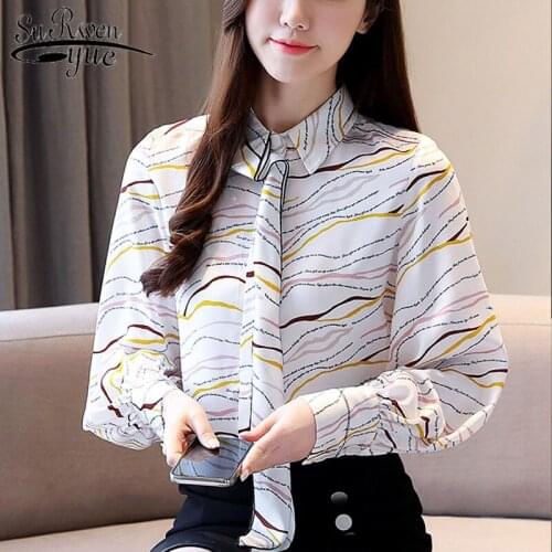Korean Fashion Clothing 2021 Long Sleeve Print Office Lady Women Spring Elegant clothes Women Tops and Blouse Blusas 8453 50