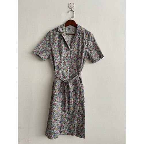 Elfbop Ladies Notched Floral Printed Short Sleeve Short Dress With Waist Ties