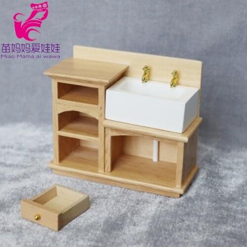 1:12 Doll house furniture bathroom kitchen scene raw wood color sink mini toys Washbasin