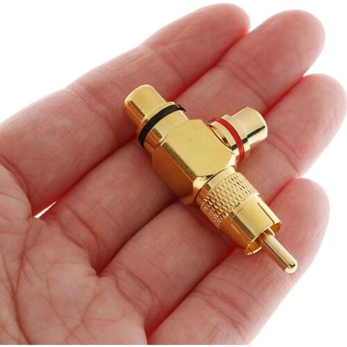 1pc Gold Plated RCA Male To 2 Female RCA Splitter Adapter AV Video Audio T Plug RCA 3 Way Plug R Connector