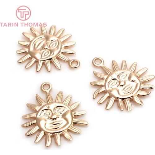 6PCS 17MM 24K Champagne Gold Color Plated Brass Sun Charms Pendants High Quality Diy Jewelry Accessories
