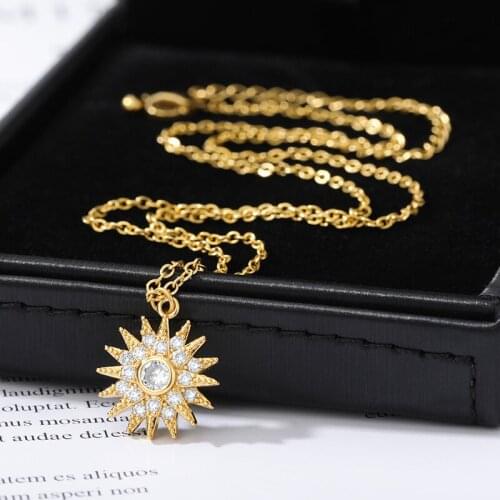 2021 New Luxury Sun Pendant Necklace Women Men AAA Zircon Chain Silver Color Necklace Mosaic CZ Crystal Choker Jewelry Gift 1PC
