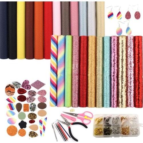 24 Pieces Earring Making Kit Double-sided Faux Leather Sheet and Tools Jewellery Craft Making Supplies