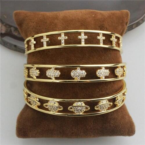 5pcs/lot New design plated cz bangle,cross/planet/palm shape big single bangle,popular plated bracelet cheap wholesale