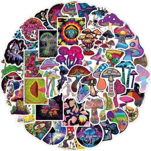 50pcs Colorful Psychedelic Mushroom Graffiti Stickers Suitcase Guitar Laptop Decor Color Magic Plant Funny Anime Sticker Toys
