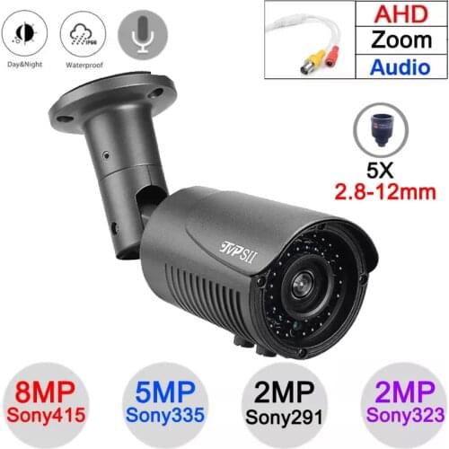 8mp,5mp,4mp,2mp Gray Metal Waterproof IP66 42pcs Infrared Leds 2.8mm-12mm 5X Varifocal Zoom Lens Audio AHD Security CCTV Camera
