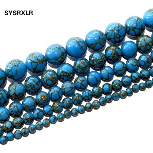Free Shipping Blue Gold Spun Howlite Stone Round Loose Beads For Jewelry Making DIY Bracelet Necklace Material 4 6 8 10 12 MM