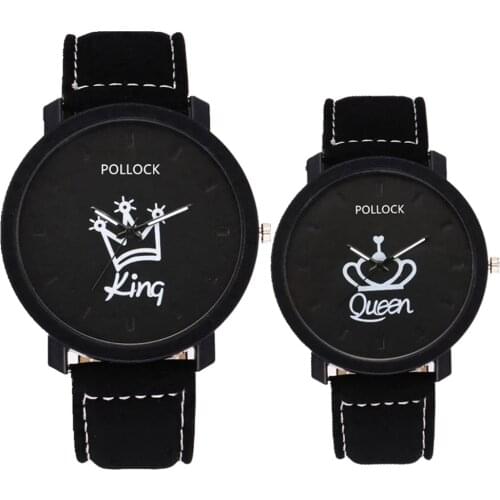 Fashion lovers couple king queen leather watch unisex mens women ladies crown casual students gift quartz wrist watches