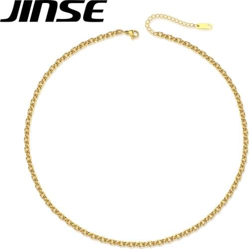 JINSE Bohemian Simple Round Cold Metal Link Chian Stainless Steel Choker Necklaces for Women Fashion Jewelry Collier Femme Gifts