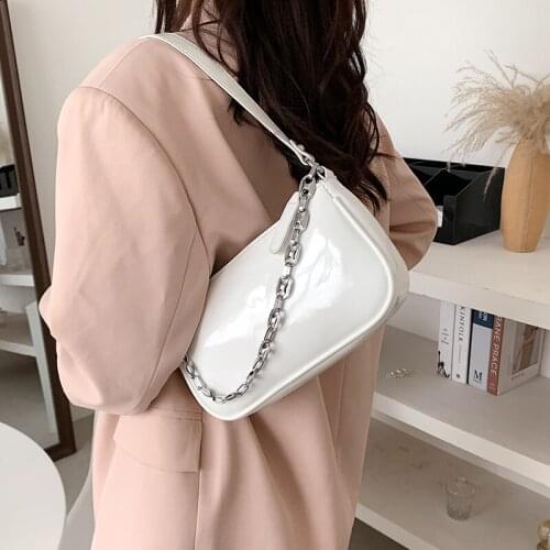 Patent Leather Design Small Underarm Shoulder Bags for Women 2021 Summer Luxury Brand Fashion Travel Chain Handbags Blue