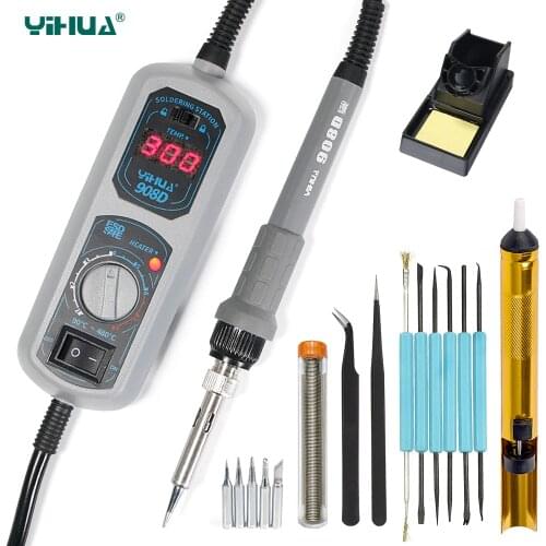 YIHUA 908D Electric Soldering Iron Temperature Adjustable Soldering Iron Station LED Digital Display Portable Welding Tools Kit