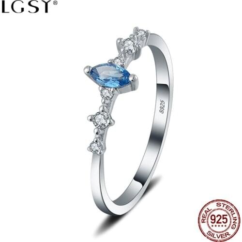LGSY DR1068 925 Sterling Silver Rings Sapphire Fine Jewelry Round Rings Female Finger Rings Wholesale Blue Crystal Jewelry
