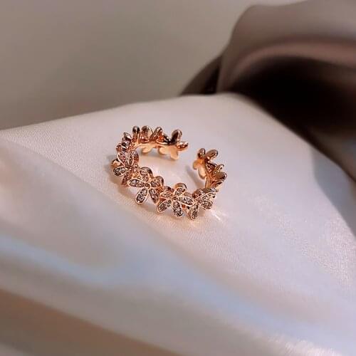 Korean new design fashion jewelry exquisite copper inlaid zircon flower open ring simple and elegant womens daily wild ring