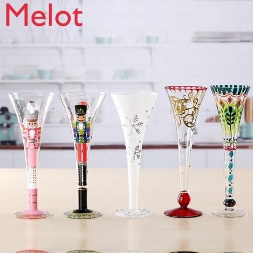 European-Style Creative Personality Handmade Hand-Painted Glass Goblet Cocktail Glass Champagne Glass Barware Cup Free Shipping